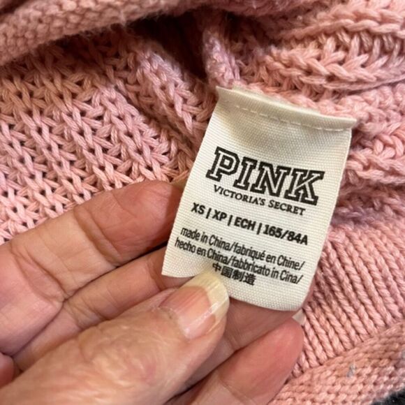 PINK by Victoria's Secret Women's Pink Knit Hooded Cropped Sweater Size X-Small - Picture 6 of 10